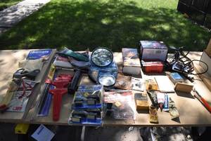lot 2347 image: Lot of Automotive Supplies, Battery Charger, Gaskets, Mirrors, & More