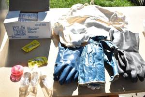 lot 2348 image: Metal File Drawer Cabinet w. Gloves, Protective Equipment, Ear Plugs, & More