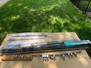 lot 2394 image: Sliding Door Hardware Set, Drawer Silde Hardware, WireCable Hider, & Handled Tool Wall Mounts
