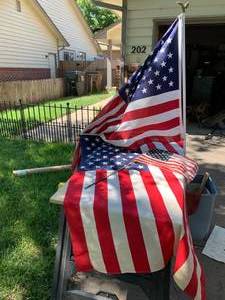 lot 2404 image: Lot of Large Flags 3 US Flags & One Penguin Flag