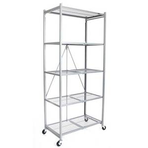 lot 2080 image: Origami Large Wheeled 5-Shelf Folding Steel Wire Shelving Platinum (21x36x78)
