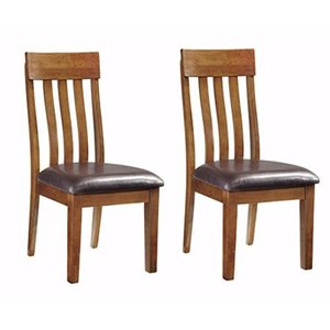 lot 2111 image: Ashley Furniture Signature Design - Ralene Upholstered Dining Side Chair - Rake Back Style - Set of 2 - Medium Brown