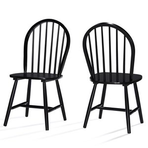 lot 2117 image: Crosby Farmhouse Cottage High Back Spindled Rubberwood Dining Chairs, Set of 2, Black