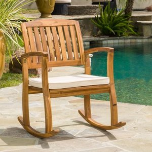 lot 2128 image: Sadie Acacia Rocking Chair with Cushion, Teak Finish