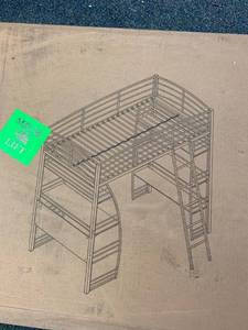 lot 2138 image: Loft twin bed with integrated desk and shelves
