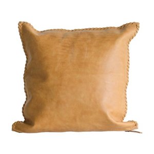 lot 3786 image: 3R Studios Yellow Leather Pillow with Whip Stitch