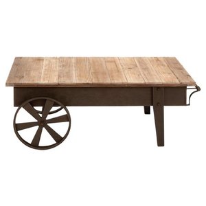 lot 3878 image: Decmode 17 X 45 Inch Industrial Iron and Fir Wood Factory Cart Coffee Table, Brown