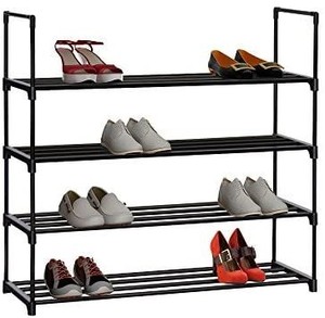 lot 72744 image: Homebi 4-Tier Shoe Rack Metal Shoe Tower 20-Pair Shoe Storage Organizer Unit Entryway Shelf Stackable Cabinet with 4 Tiers Durable Metal Shelves,35.6 W x 12.0 D x 33.27 H (Black), Some Parts May Be Missing