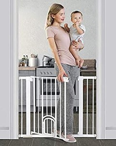 lot 72753 image: Cumbor 40.6�� Auto Close Safety Baby Gate, Durable Extra Wide Child Gate for Stairs,Doorways, Easy Walk Thru Dog Gate for House. Includes 4 Wall Cups, 2.75-Inch and 5.5-Inch Extension, White