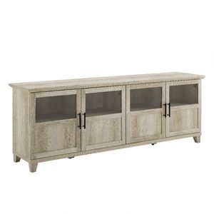lot 72781 image: 70 TV Console wGlass & Wood Panel Doors - White Oak