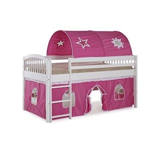 lot 72782 image: Dylan White Junior Loft Bed with PinkWhite Tent and Playhouse
