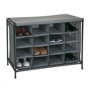 lot 72790 image: 16 Compartment Shoe Cubby Organizer WCover - Grey