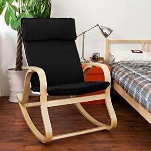 lot 72793 image: Haotian FST15-SCH,Black Comfortable Relax Rocking Chair, Lounge Chair Relax Chair with Cotton Fabric Cushion