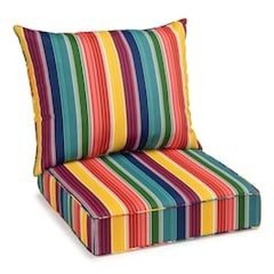 lot 72794 image: Mozaic AMCS105493 Indoor or Outdoor Sunbrella Square Chair Seat Cushions Set, Set of 2, 19 x 19 x 2.5, Multicolor Stripes, Light Wash