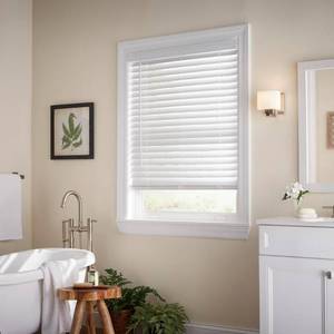lot 72824 image: US Window and Floor Inc Cordless 2 Faux Wood Blind, White