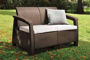 lot 72826 image: Keter Corfu Outdoor Sofa (love Seat) In Open Box, Cushions Not Included