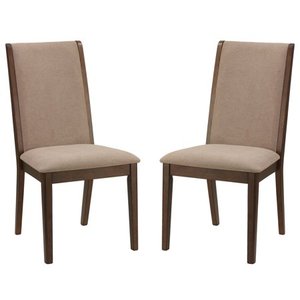 lot 72833 image: Cortesi Home Kendall Dining Side Chairs in Walnut Color Set of 2 Truffle Taupe Fabric