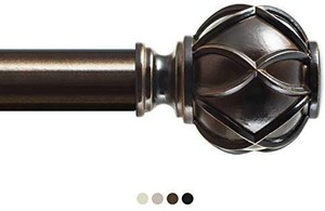 lot 73772 image: KAMANINA 1 Inch Curtain Rod 36-72 Inches, Round Finials, Bronze Drapery Rod