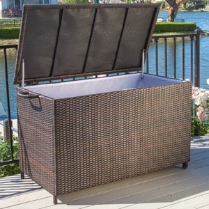 lot 73786 image: Christopher Knight Home 238417 Freeport Brown Wicker Outdoor Storage Deck Box