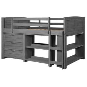 lot 73805 image: Donco Kids Louver Modular Low Loft Bed Combo B, Twin, Antique Grey