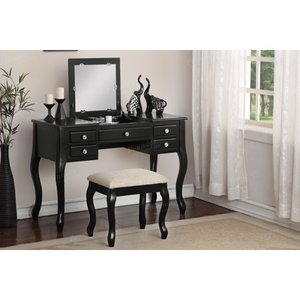 lot 73807 image: Poundex F4146 Bobkona Cailyn Flip Up Mirror vanity Set with Stool in Black