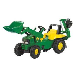 lot 74535 image: Rolly Toys John Deere Kid Backhoe Pedal Tractor with Front Loader