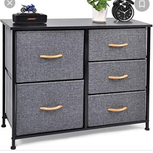lot 74578 image: CERBIOR Drawer Dresser Closet Storage Organizer 5-Drawer Closet Shelves, Sturdy Steel Frame Wood Top with Easy Pull Fabric Bins for Clothing, Blankets - Dark Grey