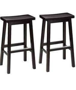 lot 78388 image: AmazonBasics Classic Solid Wood Saddle-Seat Kitchen Counter Stool with Foot Plate 29 Inch, Black, Set of 2