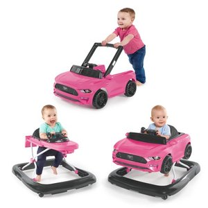 lot 78411 image: Bright Starts 3 Ways to Play Ford Mustang Baby Walker with Activity Station, Pink
