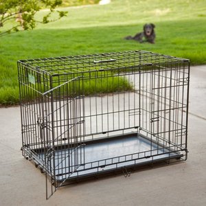 lot 78432 image: Black Midwest iCrate Double-Door Folding Metal Dog Crate, 36 Inches by 23 Inches by 25 Inches