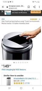 lot 78474 image: Zita motion sensor trash can 13.2 x 13.2 x 26.2
