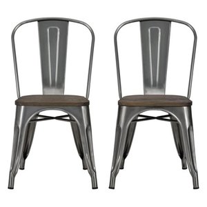lot 78615 image: DHP Fusion Metal Dining Chair with Wood Seat, Set of two, Antique Gunmetal