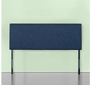 lot 78653 image: Zinus Jake Upholstered Nailhead Rectangular Headboard in Navy, Queen