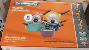 lot 78658 image: 8 Piece Rainbow Nonstick Cookware Set Kitchen Pots Sauce Fry Pan With Glass Lid