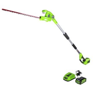 lot 78696 image: Greenworks 22-Inch 40V Cordless Pole Hedge Trimmer, 2.0Ah Battery Included PH40B210