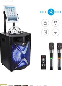 lot 78759 image: VeGue Wireless PA Speaker System for Kids and Adults with 10 Subwoofer Bluetooth Karaoke Machine, Disco Ball, 2 UHF Wireless Microphones, Ideal for Home Party, Meeting, Wedding,Church