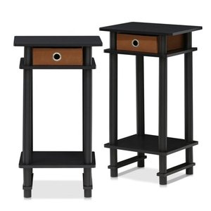 lot 78782 image: Furinno Turn-N-Tube Tall End Table with Bin, EspressoBrown, Set of 2