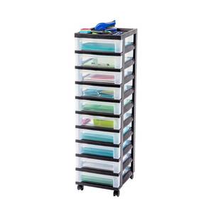 lot 73817 image: IRIS USA 10 Drawer Rolling Storage Cart with Organizer Top, Black