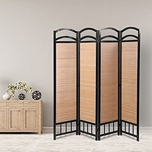 lot 73819 image: MyGift 4-Panel Woven Bamboo & Wood Framed Folding Room Divider Screen, Beige
