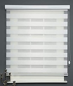 lot 73822 image: ShadesU Grey Color Zebra Dual Layer Roller Sheer Shades Blinds Light Filtering Window Treatments Privacy Light Control for Day and Night (Maxium Height 72inch) (78 inch Width)
