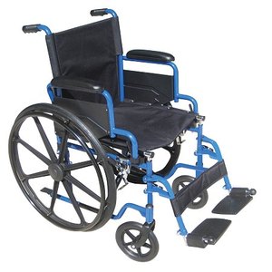 lot 73848 image: Drive Medical Blue Streak Wheelchair with Flip Back Desk Arms, Swing Away Footrests, 18 Inch Seat