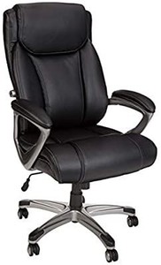 lot 73849 image: AmazonBasics Big & Tall Executive, Adjustable, Swivel Office Chair with Armrest, Black Leather