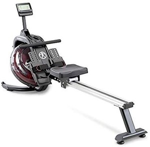 lot 73865 image: Marcy Pro Water Resistance Rower Rowing Machine for Home Gym LCD Monitor Tracks Time Distance Strokes and Calories NS-6023RW, BlackredSilver
