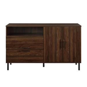 lot 73889 image: Walker Edison Furniture Company Modern Detailed Cabinet Door and 2 Drawer Storage Sideboard Buffet, 56, Dark Walnut