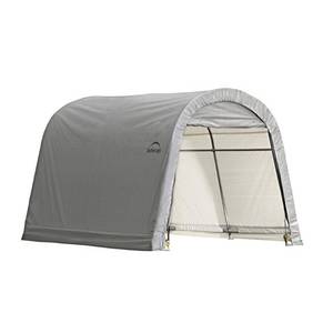 lot 73890 image: ShelterLogic 10 x 10 Shed-in-a-Box All Season Steel Metal Round Roof Outdoor Storage Shed with Waterproof Cover and Heavy Duty Reusable Auger Anchors