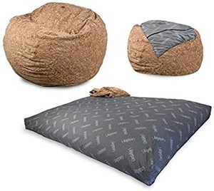 lot 73914 image: CordaRoys QC TN Faux Fur, Convertible Chair Folds from Bean Bag to Bed, As Seen on Shark Tank-Tan, Queen