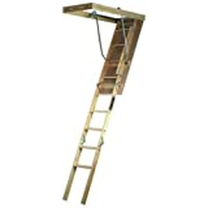 lot 73918 image: Louisville Ladder 22.5 by 54-Inch Wooden Attic Ladder, 7 Foot To 8-Foot 9-Inch Ceiling Height, 250-Pound Capacity, S224P