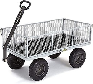 lot 73922 image: Gorilla Carts GOR1001-COM Heavy-Duty Steel Utility Cart with Removable Sides, 1000-lbs. Capacity, Gray