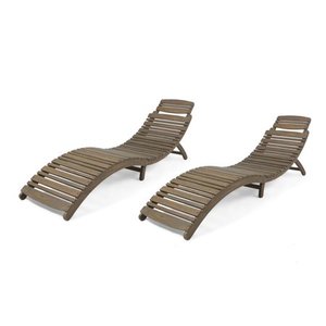 lot 73931 image: Christopher Knight Home 305101 Tycie Outdoor Acacia Wood Foldable Chaise Lounge (Set of 2), Gray Finish