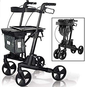 lot 73950 image: OLDPRO Rollator Walker with Seat, Lightweight Durable Aluminum Medical Walker for Seniors and Adults, Folding Rolling Walker with 8-inch Wheels Supports up to 300 lbs, Black
